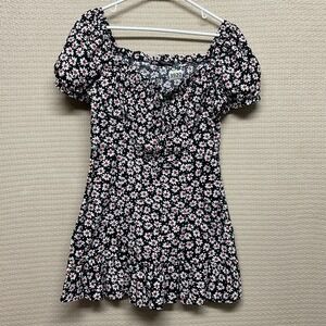 Zara Mini Dress Floral Womens Medium Short Sleeve Blk/Red/White Blog Party